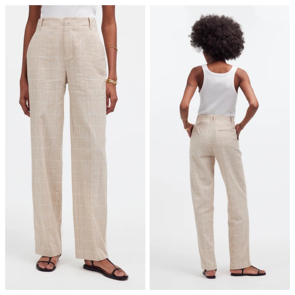 Madewell Mid-Rise Straight Pants in Plaid Linen Blend